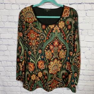 Radzoli Womens Scoop Neck Dark Floral Top Long Sleeves XL Cottagecore Whimsigoth